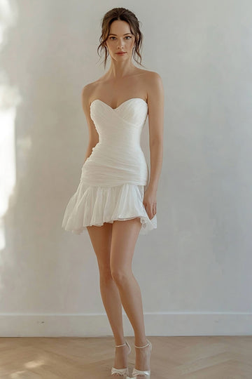 White Sweetheart Ruched Graduation Dress